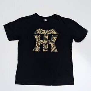 New Era Cap Co Black Graphic T-Shirt Gold 59FIFTY Visor Sticker H Logo Pattern M